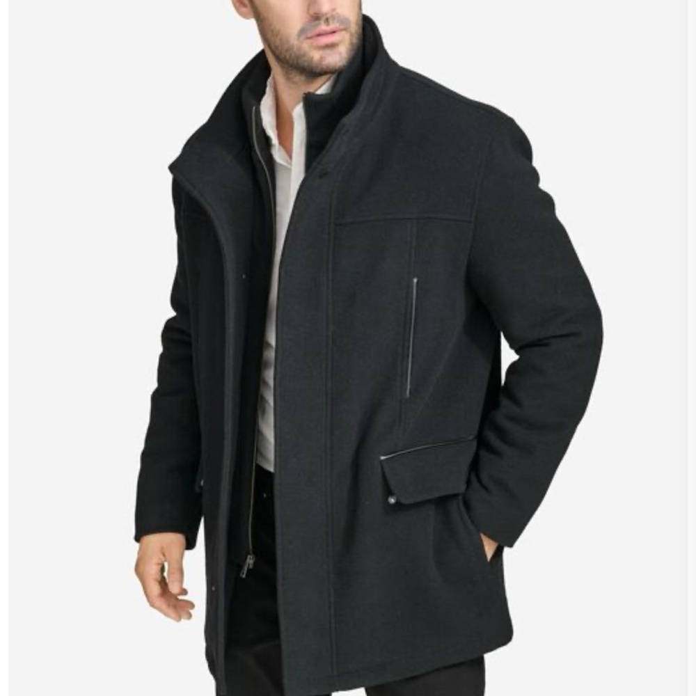 Wool blend black jacket by Cole Haan like new. My husband wore twice !